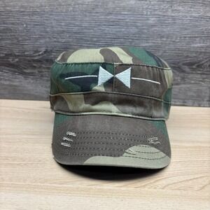 Atlantic Cap Co Hat Cap Strap Back Camo Distressed Military Cadet‎ Bowtie Logo